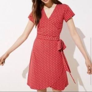 Red Knee-Length Ann Taylor Loft Wrap Dress